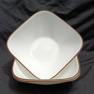 Corelle White Square Bowls with Brown Rim - Set of 4